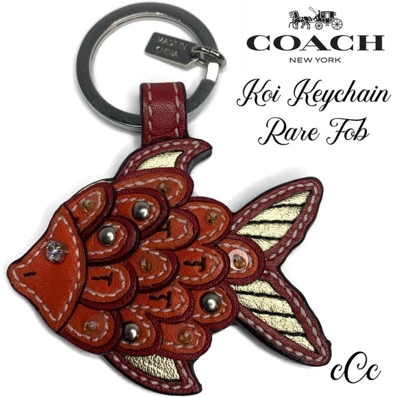 Coach Vintage Red Gold Fish Koi Keychain Fob Rare - Picture 1 of 2